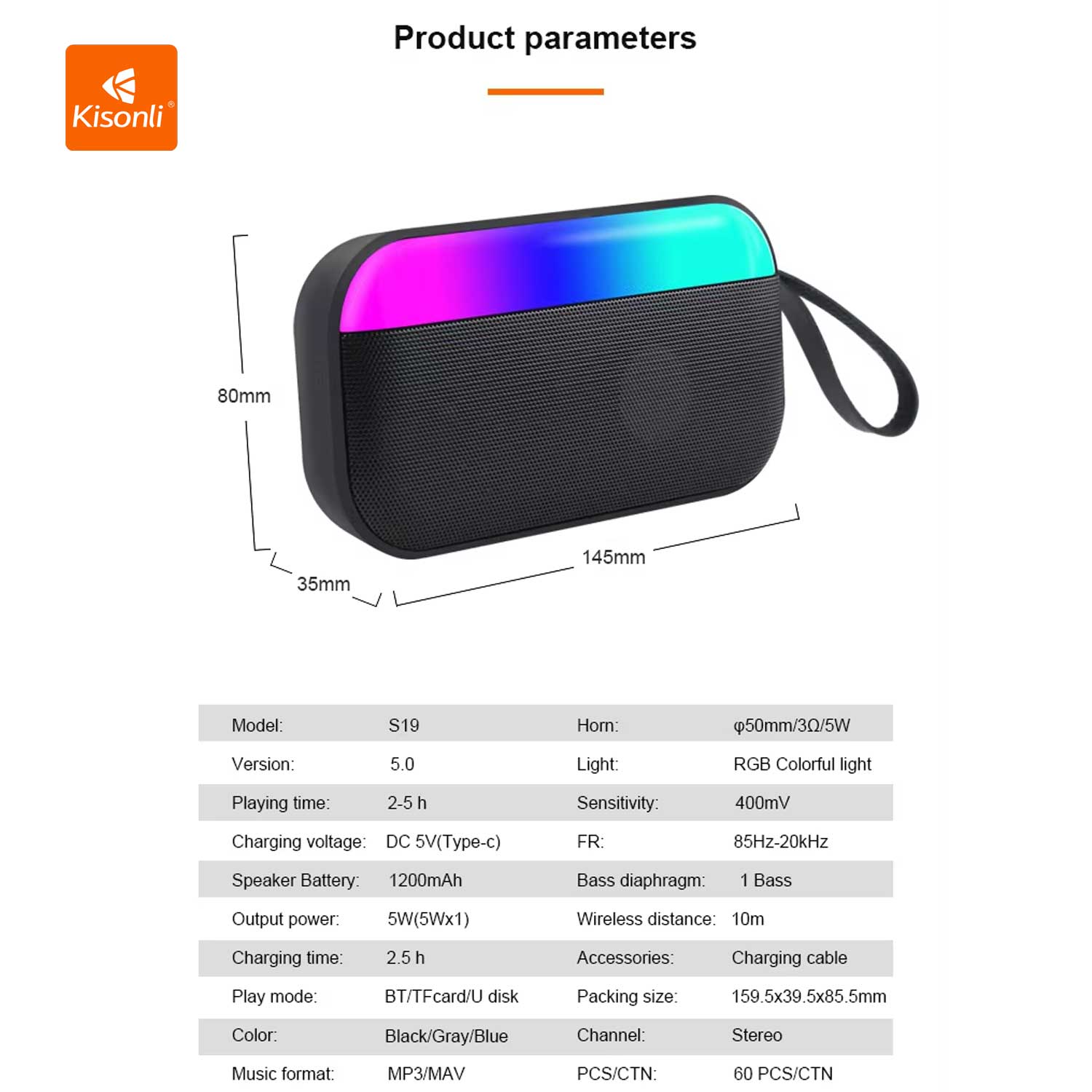 Kisonli S19 Portable Bluetooth Mini Speaker