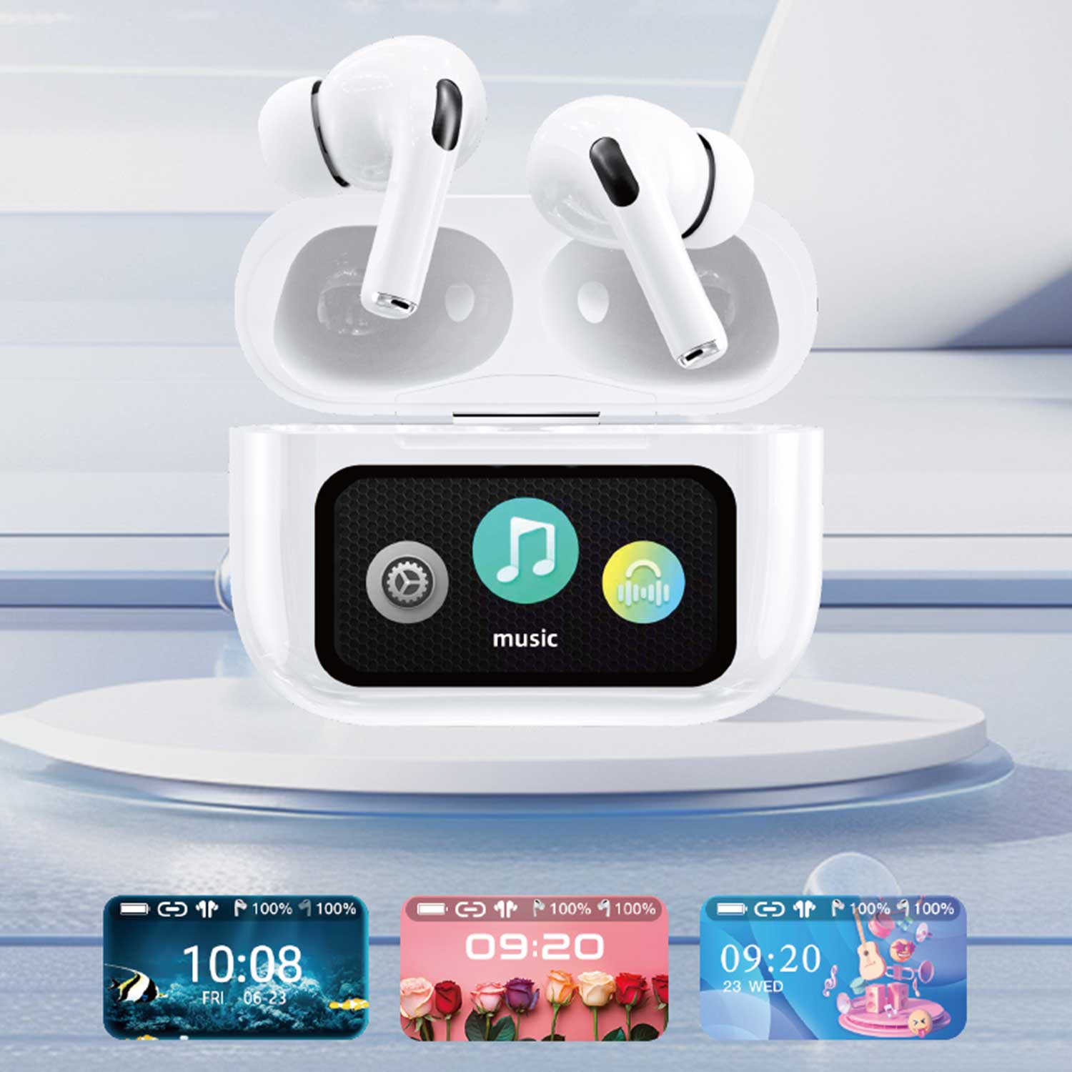 A9 Pro App Anc/enc Display Touch Control Bt 5.4 Wireless Earbuds With Zwsvibe App White