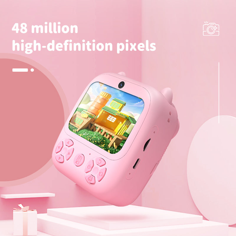 D8s Childrens Time Front/back Rear Hd Digital Thermal Print Camera 1080p 48mp Pink