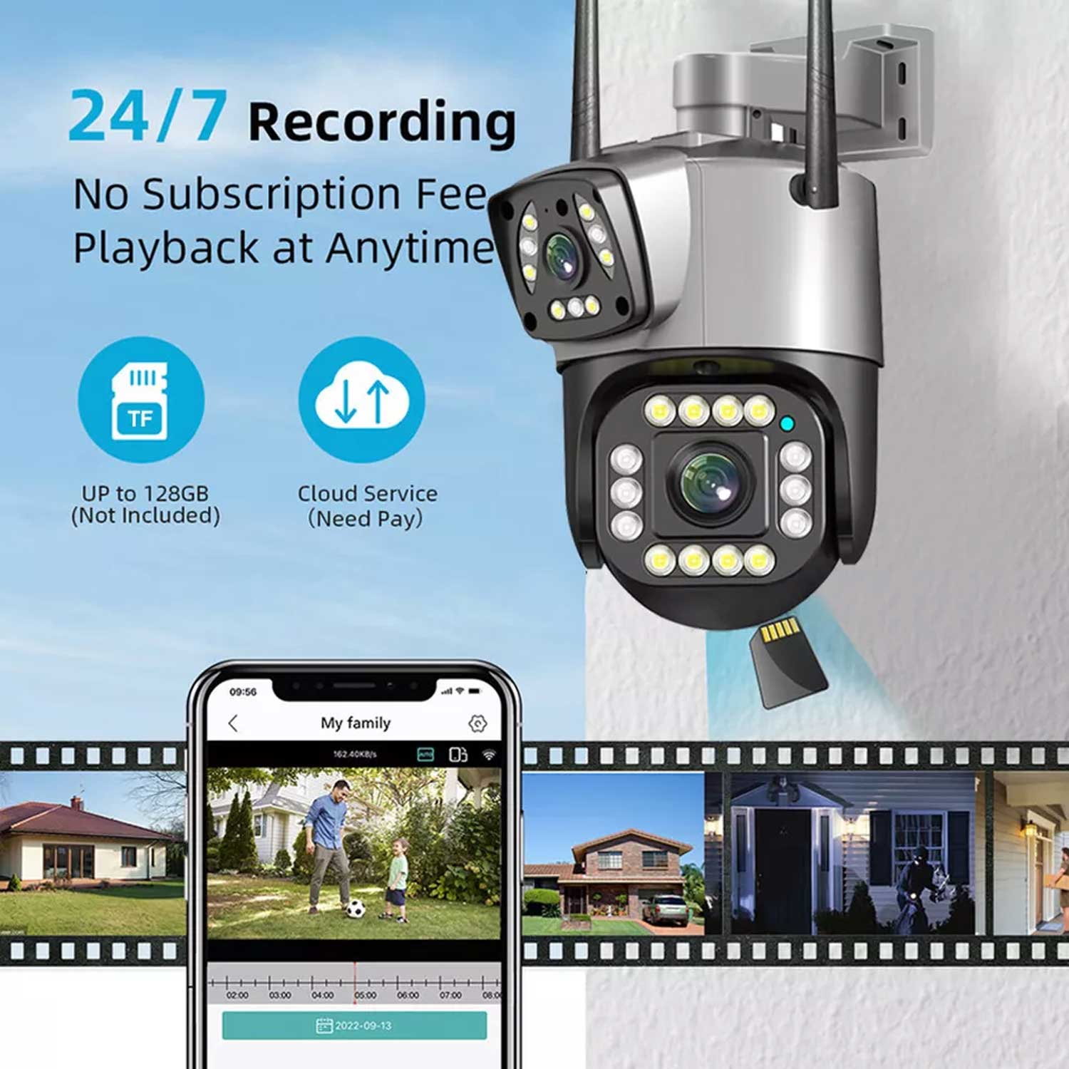 Speed-x (spz-702) 2 Camera Lens Wifi Outdoor 4mp Color Night Vision With V380 Pro App
