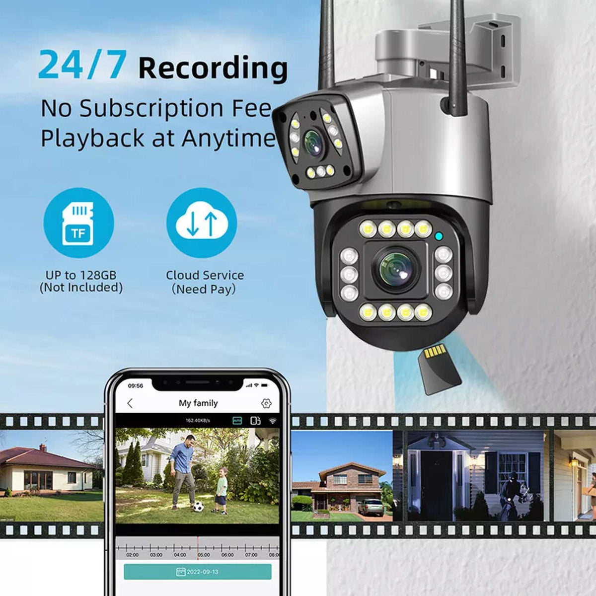 Speed-x (spz-702) 2 Camera Lens Wifi Outdoor 4mp Color Night Vision With V380 Pro App