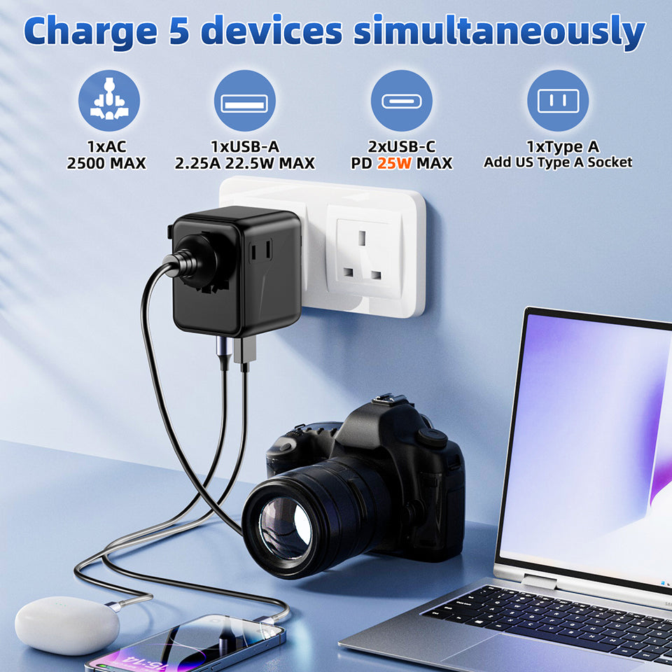 Speedx Sp-tcw02 Travel Adapter 25w Pd 2c+1a+2ac Fast Charging (new)