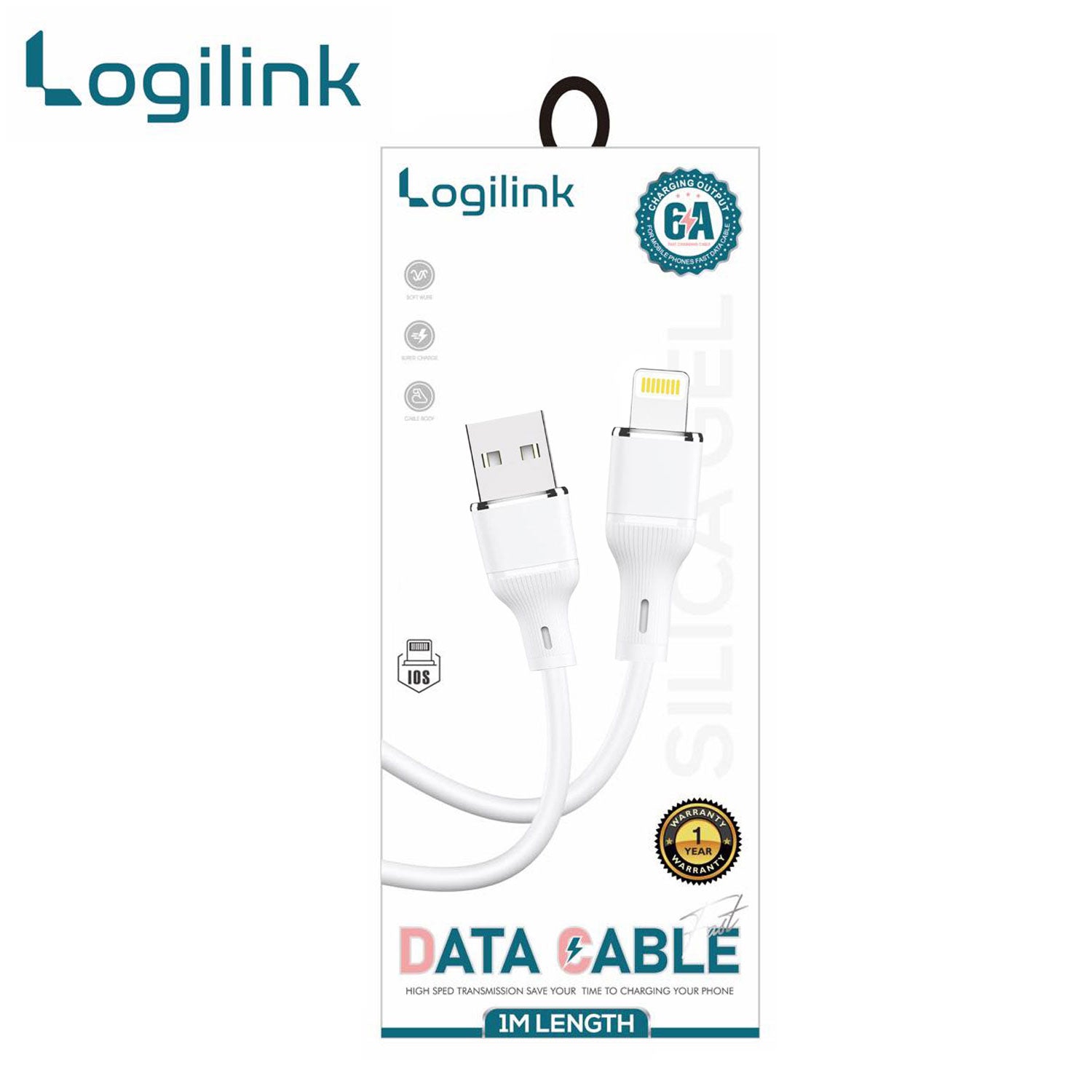 Logilink Usb To Lightning Silicone Fast Charging Data Cable 1m (1 Year Warranty) White