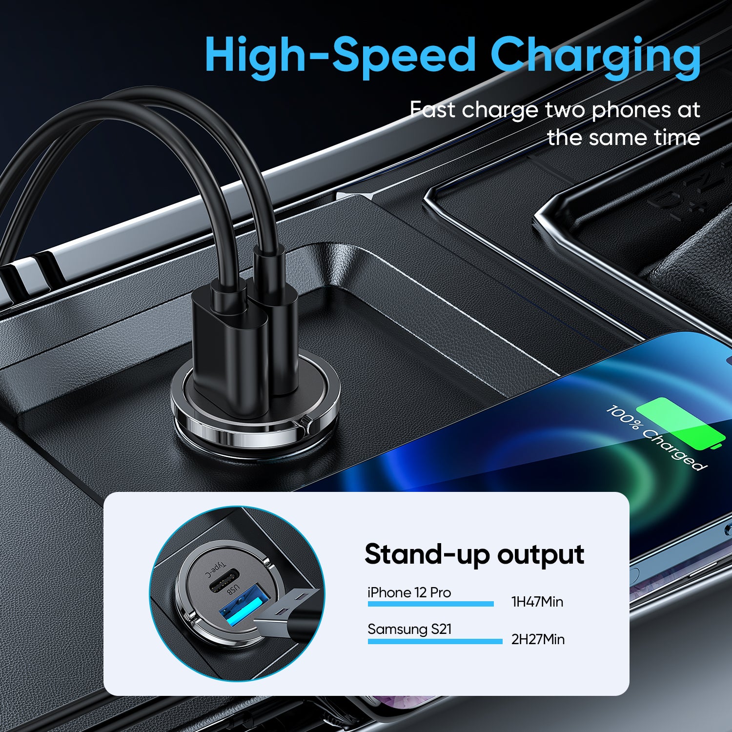 Joyroom C-a35 45w Mini Dual-port Pd+qc 3.0 Ring-pull Fast Car Charger