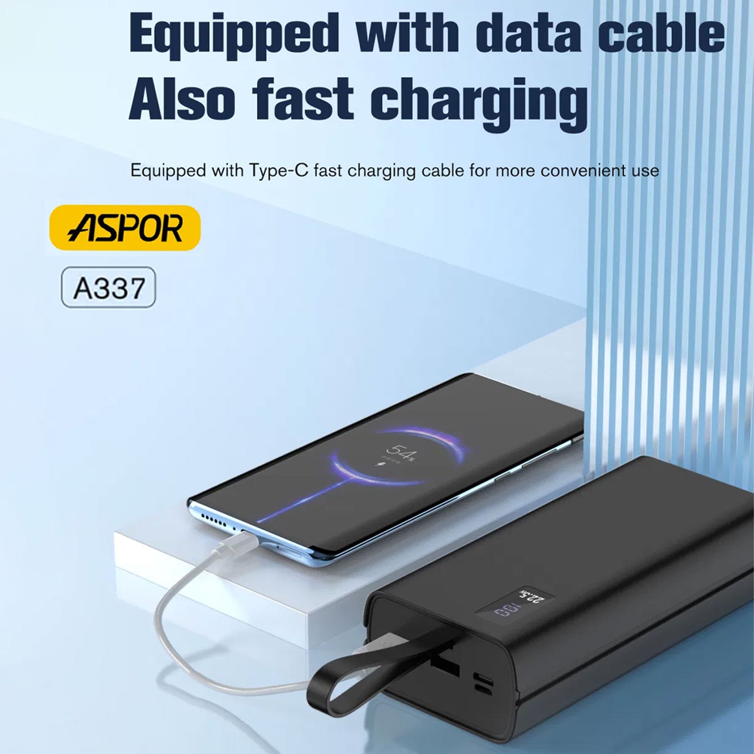 Aspor A337 22.5w Pd 30000mah Fast Charge Power Bank Lcd Display Black