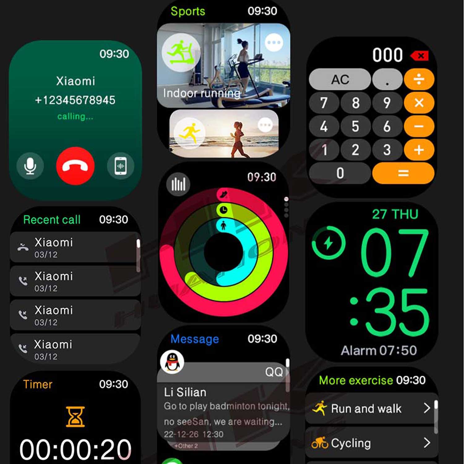 Hk9 Mini 1.75 Inch Smartwatch Fitness Running Watch Bluetooth Ecg+ppg Pedometer Call Reminder Compatible With Wearfit Pro App Android Ios Black