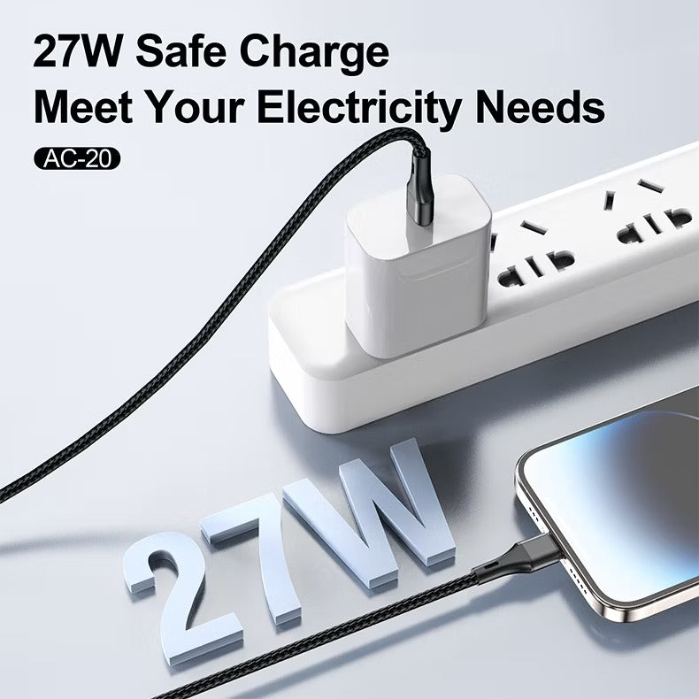 Aspor Ac-20 27w Type-c To Lightning Fast Charging Nylon Braided Data Cable 1.2m