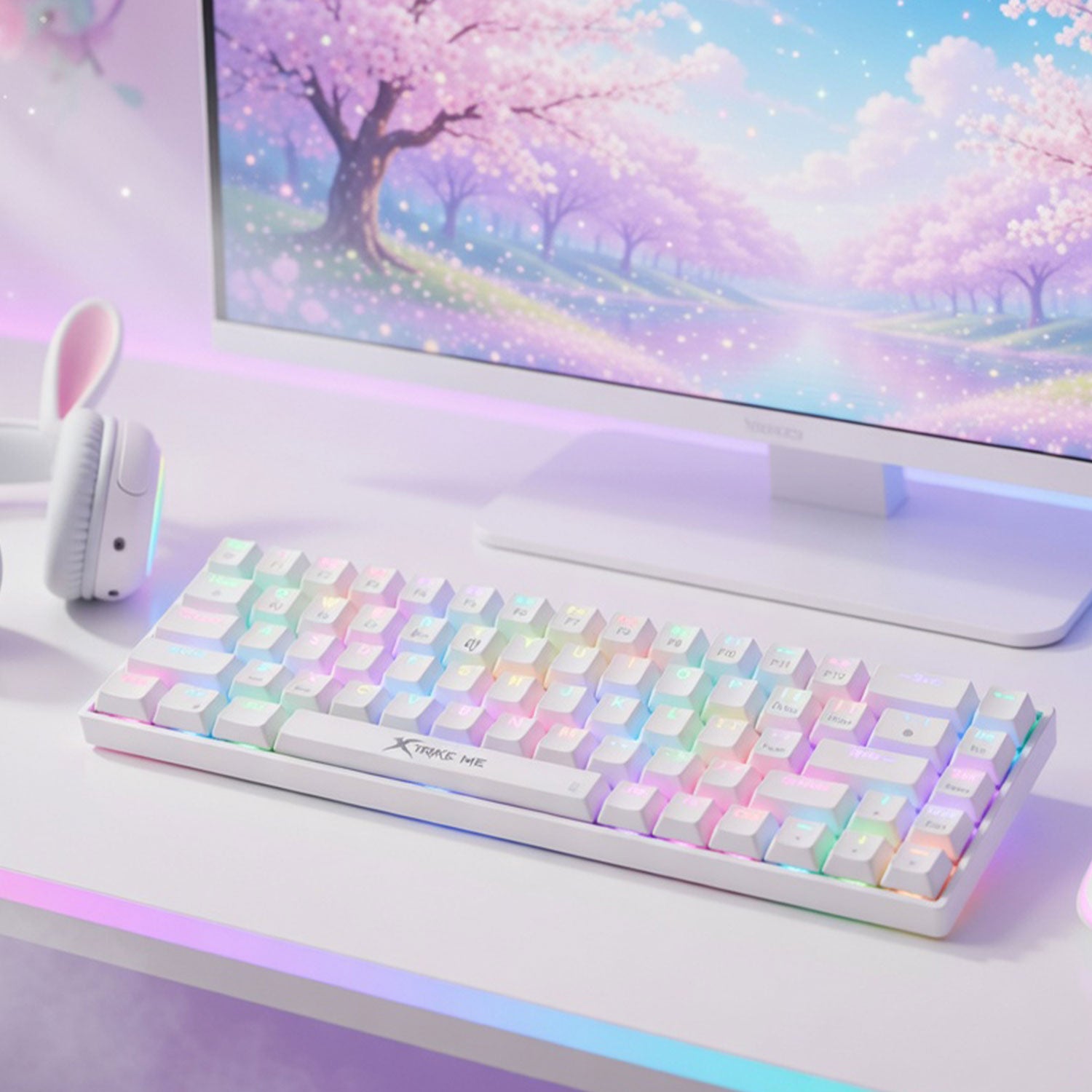 Xtrike Me Gk-995w Wh 68 Keys Wireless 2.4g Bt5.2 Tri Mode Gaming Mechanical Keyboard White