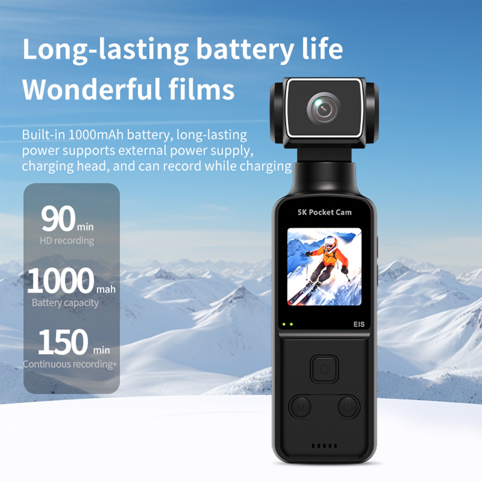 K1 Pocket 5k Hd Wifi Handheld 270° Rotatable Sports & Vlogging Action Camera