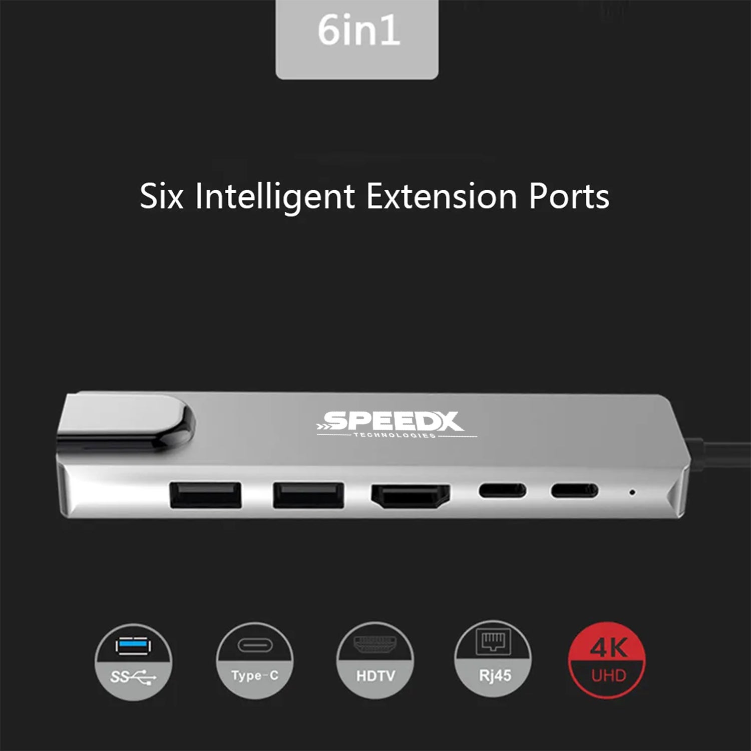 Speed-x (sp-tc601) 6 In 1 Multi-port Type C 4k Hdmi Usb 3.0 Converter Good Ic Big Packing