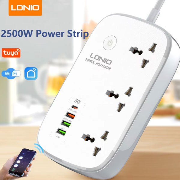 Ldnio Scw3451 2500w Wifi Smart Power Extension 3 Sockets 1 Usb-c + 3 Usb-a