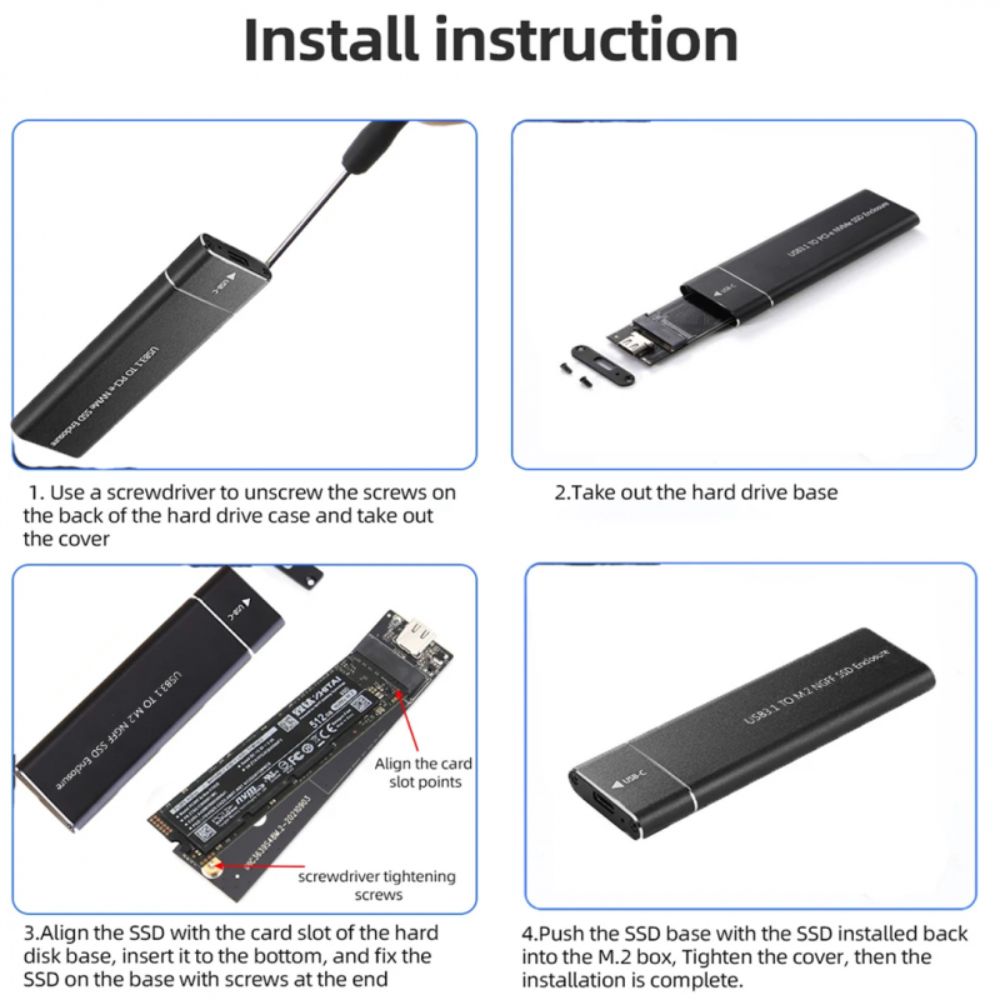 M2 Ssd Enclosure, Usb 3.1 Gen 2 (10 Gbps)