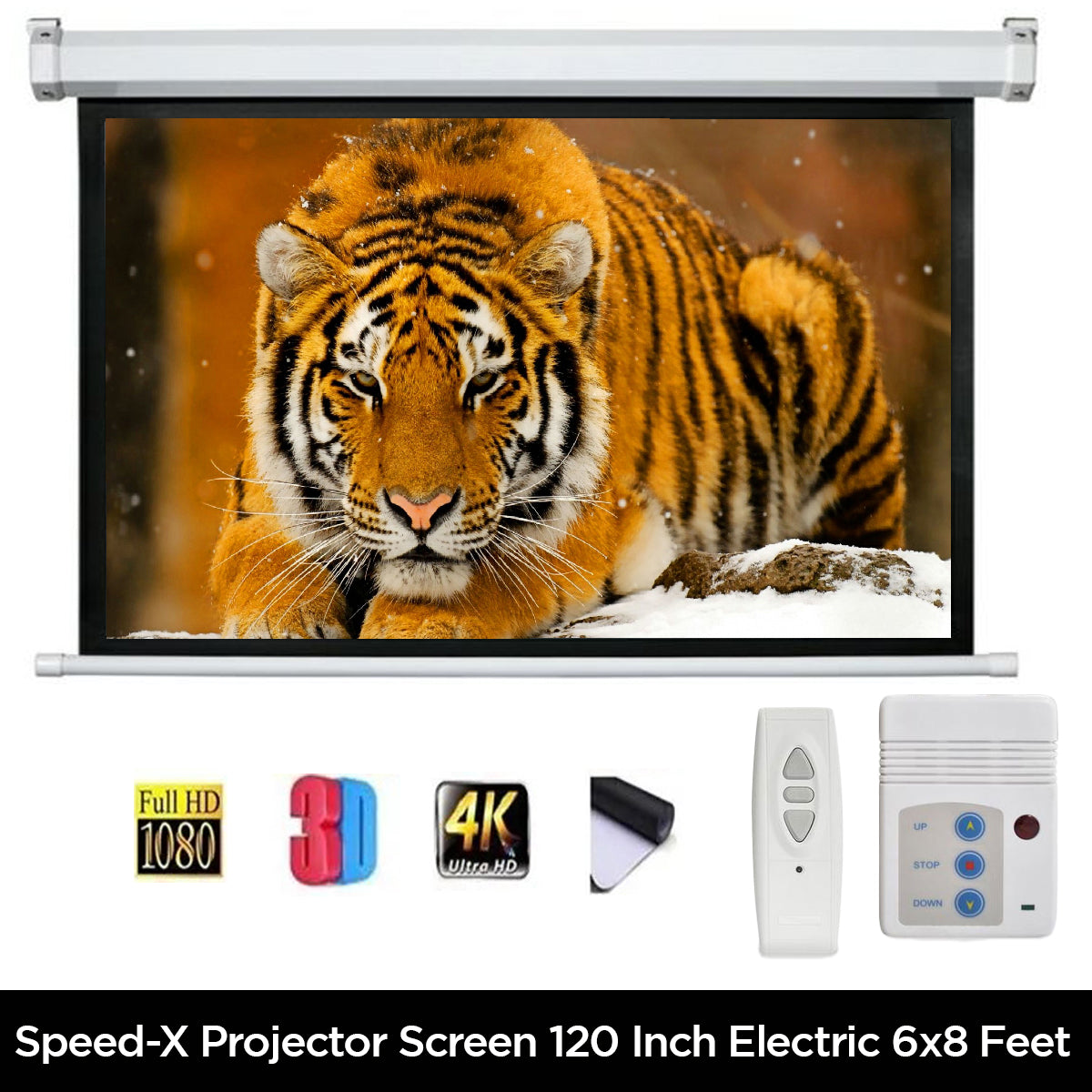 Projector Screen 120 Inch Electric Motorised 6x8 Feet 4:3mw Speed-x