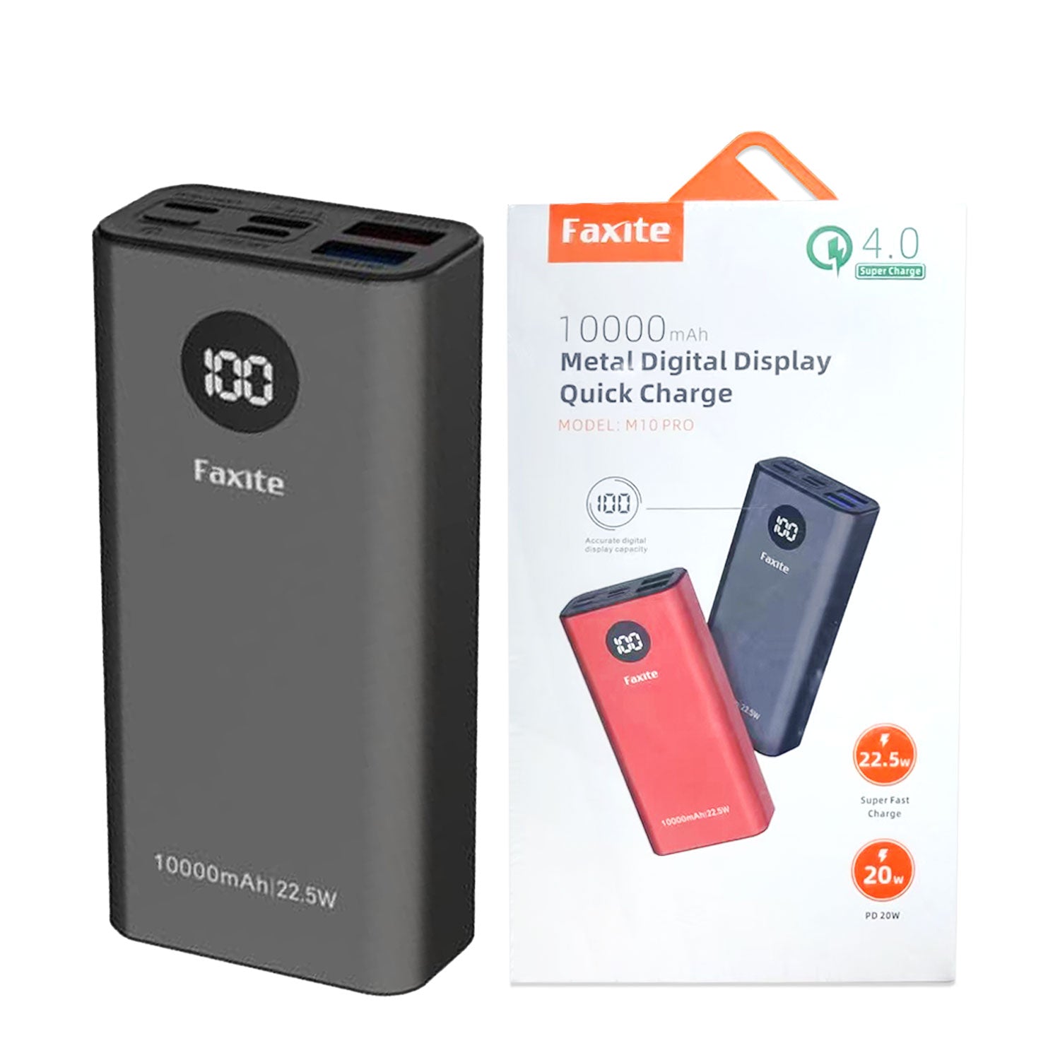 Faxite M10pro 10000mah 22.5w Metal Digital Display Quick Charge 4.0 Power Bank
