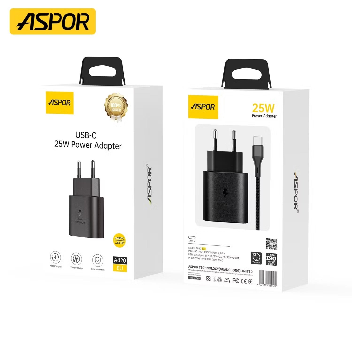 Aspor A820eu 25w Usb-c Fast Charging Power Adapter