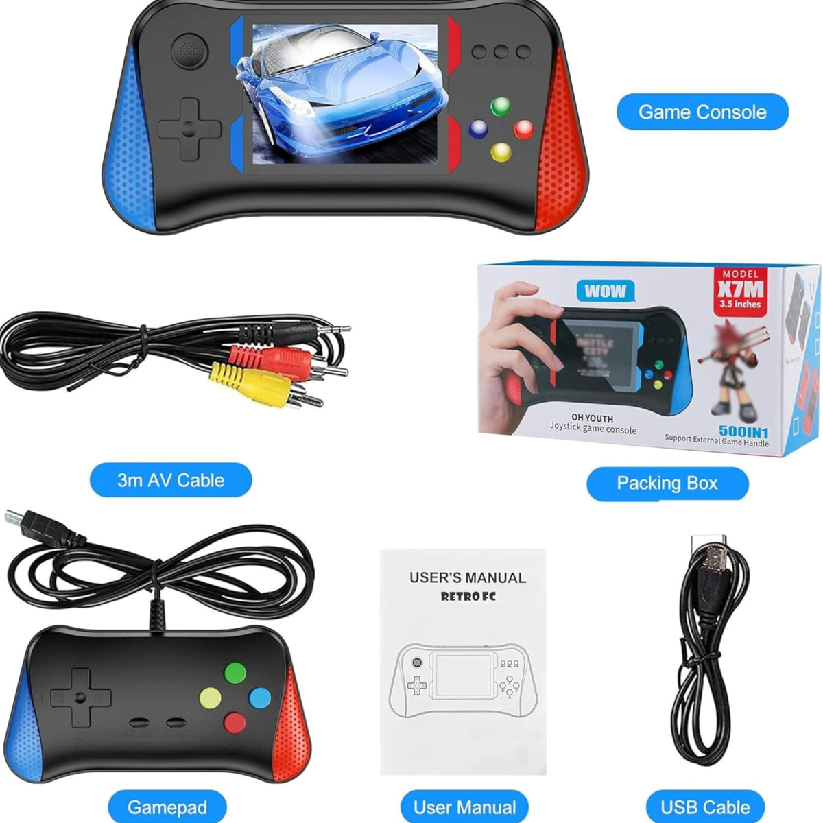 X7m Portable Mini Retro Sup Handheld Game Console 500 Built-in Games