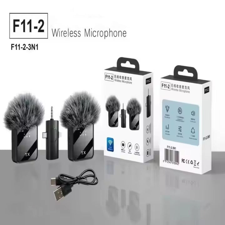 F11-2 (3 In 1) Noise Cancelling Wireless Dual Microphone