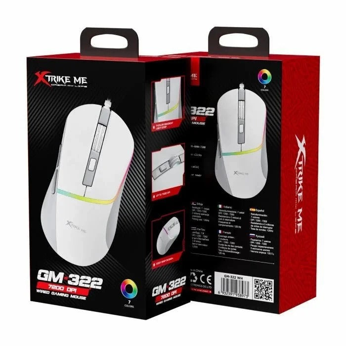 Xtrike Me Gm-322 Wired Gaming Mouse 7200 Dpi Rgb Backlight Ergonomic Design White