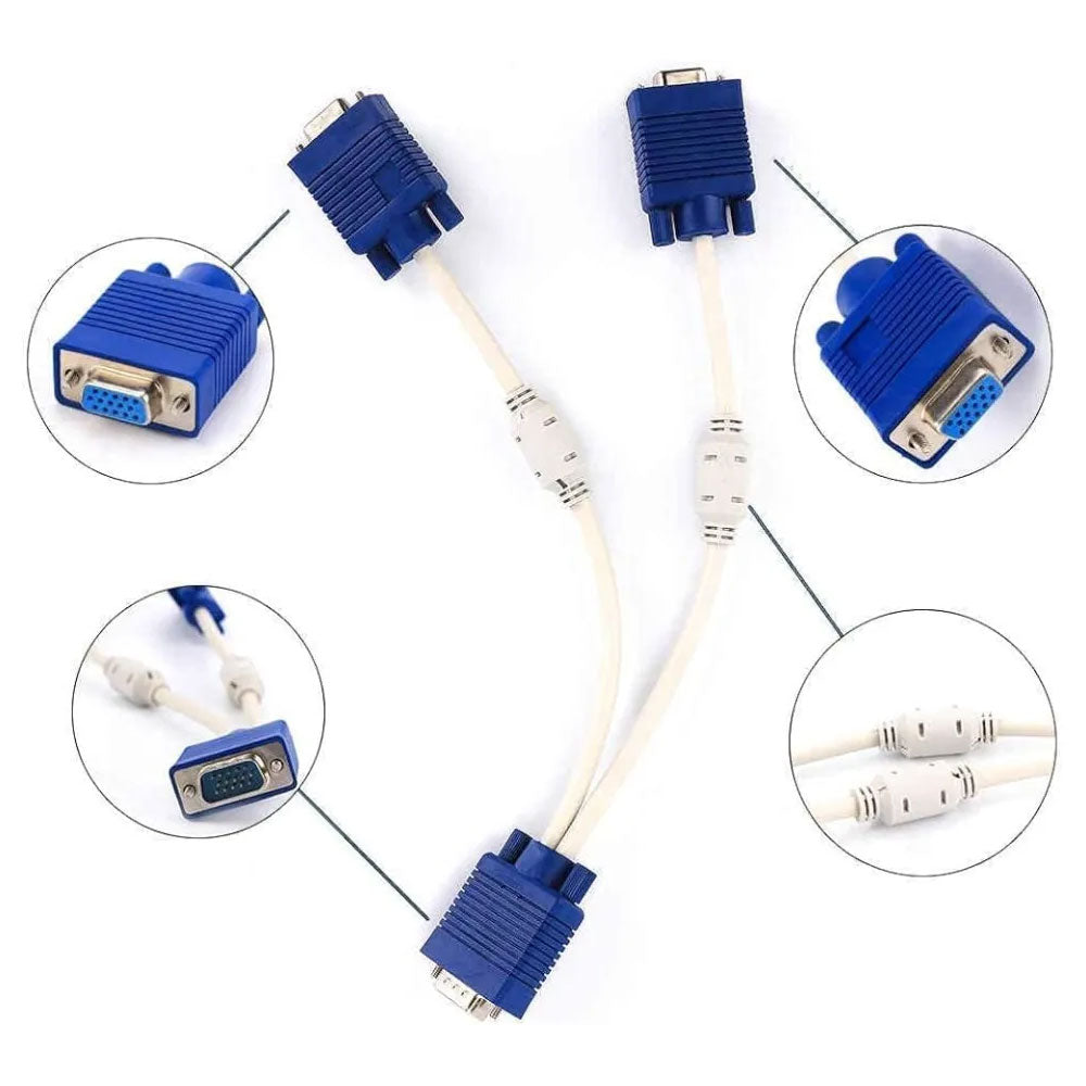 B VGA Y Splitter Cable 1 Male to 2 Female 1ft