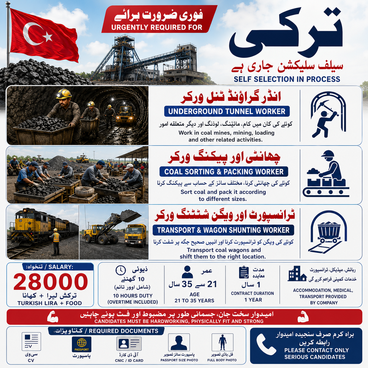 🇹🇷  Turkey Coal Mining Jobs 2026 – Underground Tunnel, Coal Packing & Transport Workers | Self Selection
