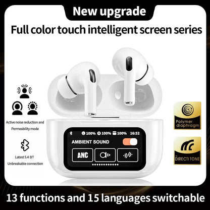 White New A9 Pro Apple Airpods Anc/enc Zhongkelqnxun Noise Reduction Touch Control Bluetooth 5.4 Wireless Earbuds