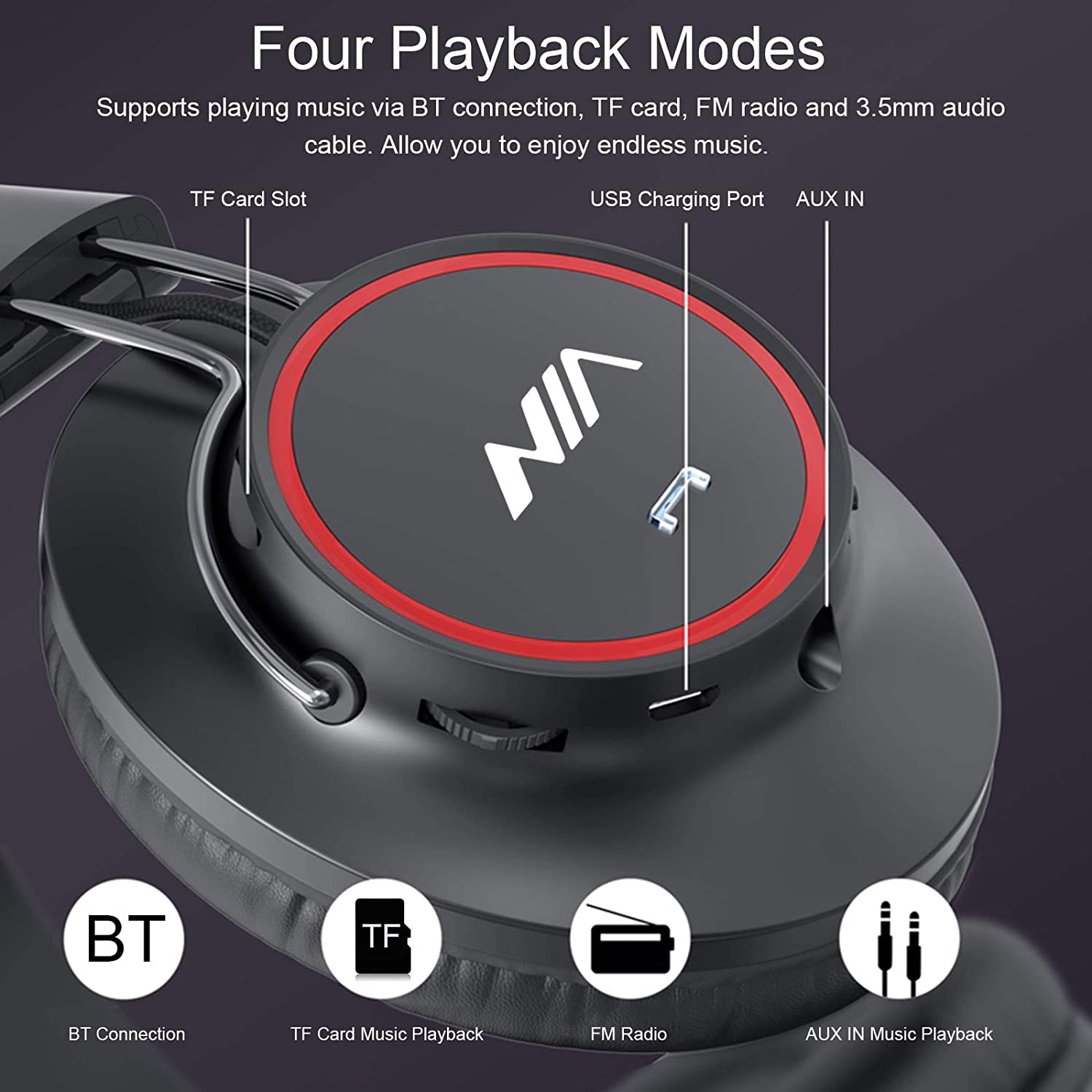 Nia S3000 Over Ear Music Headset Wireless Bluetooth Headphones