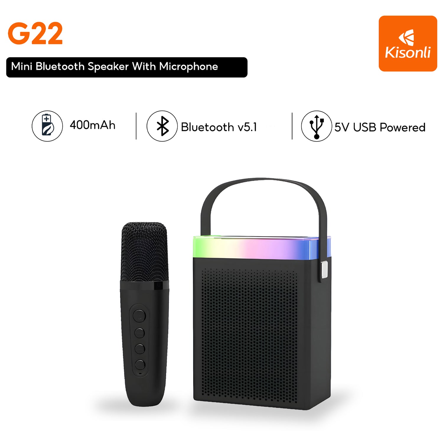 Kisonli G22 Mini Bt Portable Karaoke Speaker With Wireless Handheld Microphone
