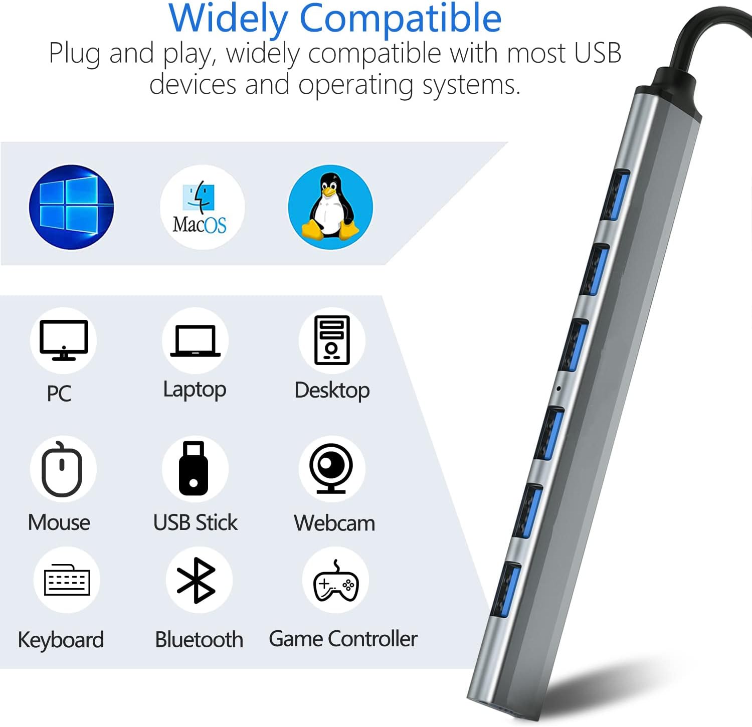 Speed-x Sp-uh307al 7 Port Usb 3.0 Ultra Slim Portable Hub Aluminum Alloy