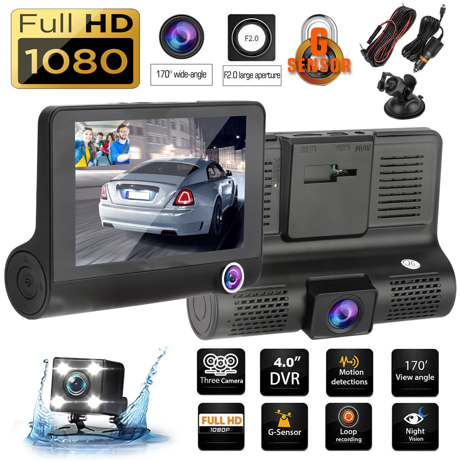 Wdr Dashcam 3 Camera Lens Video Car Dvr Full Hd 1080p