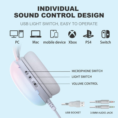 Onikuma-x25 Pro Rgb Head Beam With Mic 3.5mm Durable Stereo Surround Gaming Headset White