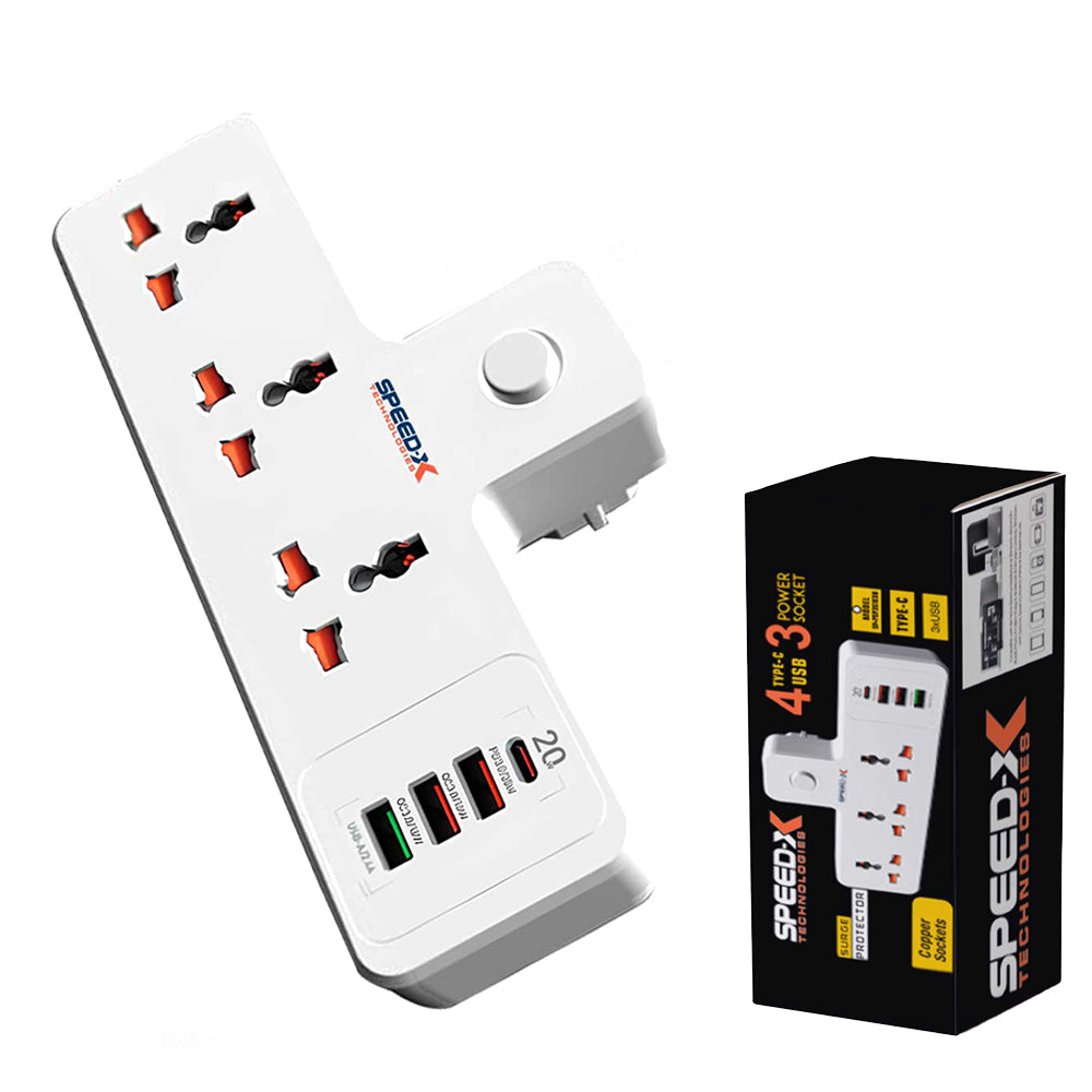 New 304puc Speed-x Premium Portable Power Strip 3socket+3usb+1type-c Port