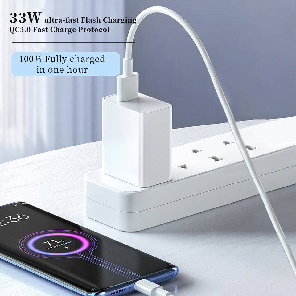 Xiaomi 33w Eu Plug Qc3.0 Fast Quick Wall Turbo Charger With Cable