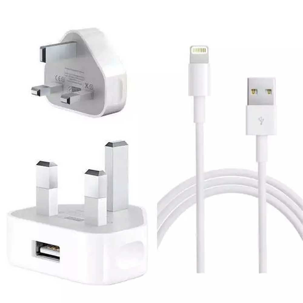 Iphone Usb 5w Power Adaptor Uk Pin With Lightning To Usb Cable