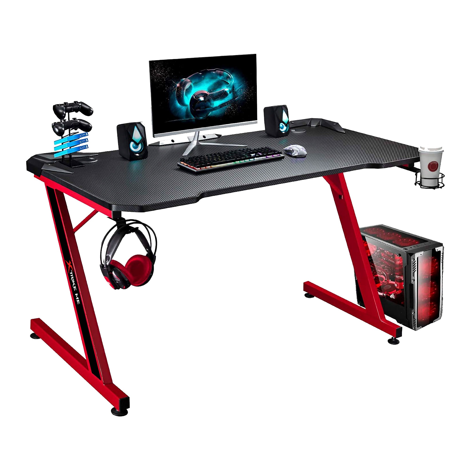 Xtrike Me Dk-02 Ergonomic Computer Desk With Headphone Hook And Cup Holder Z-shaped Legs Black