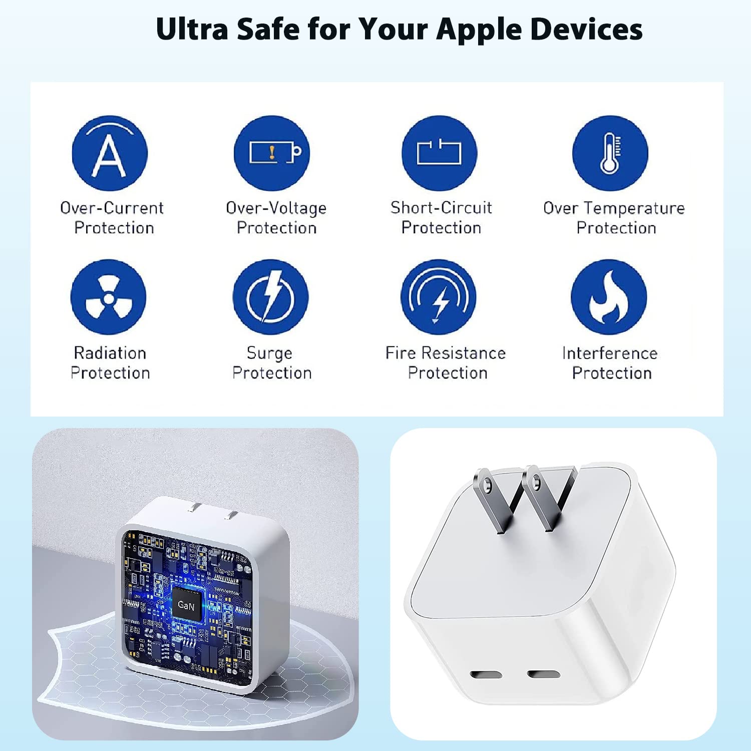 Iphone 14 Pro 2 Pin (us Pin) 50w Usb-c+c Power Adapter With Usb-c To Lightining Cable