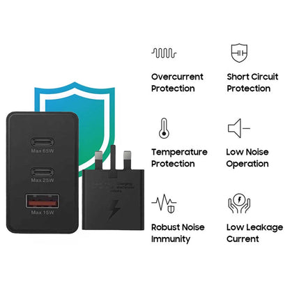 65w Samsung Uk Pin Pd Power Adaptor Trio Usb C X 2ports, Usb-a Port