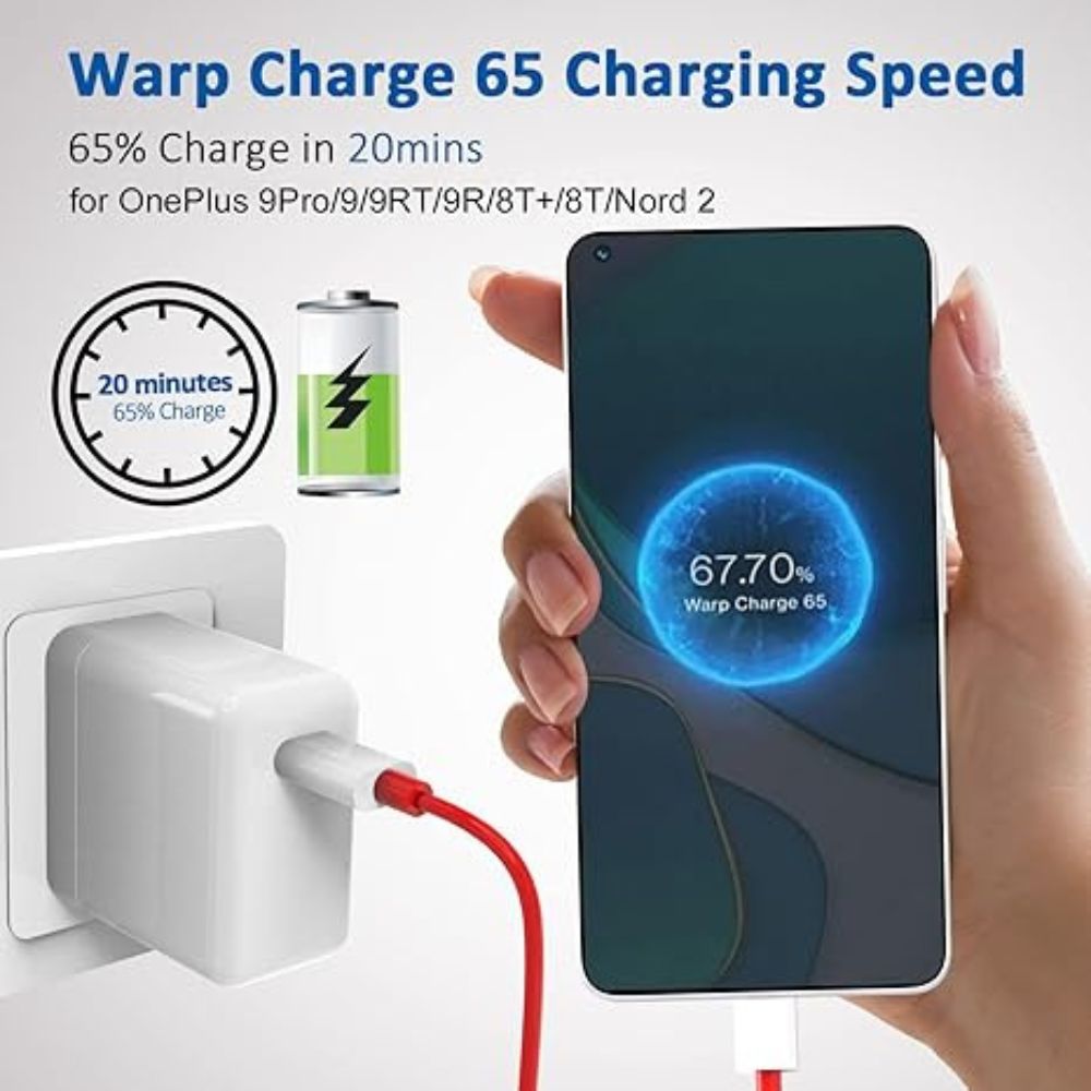 Oneplus 65w Original Super Fast Warp Charge  (us Pin) With Type C To Type C Cable