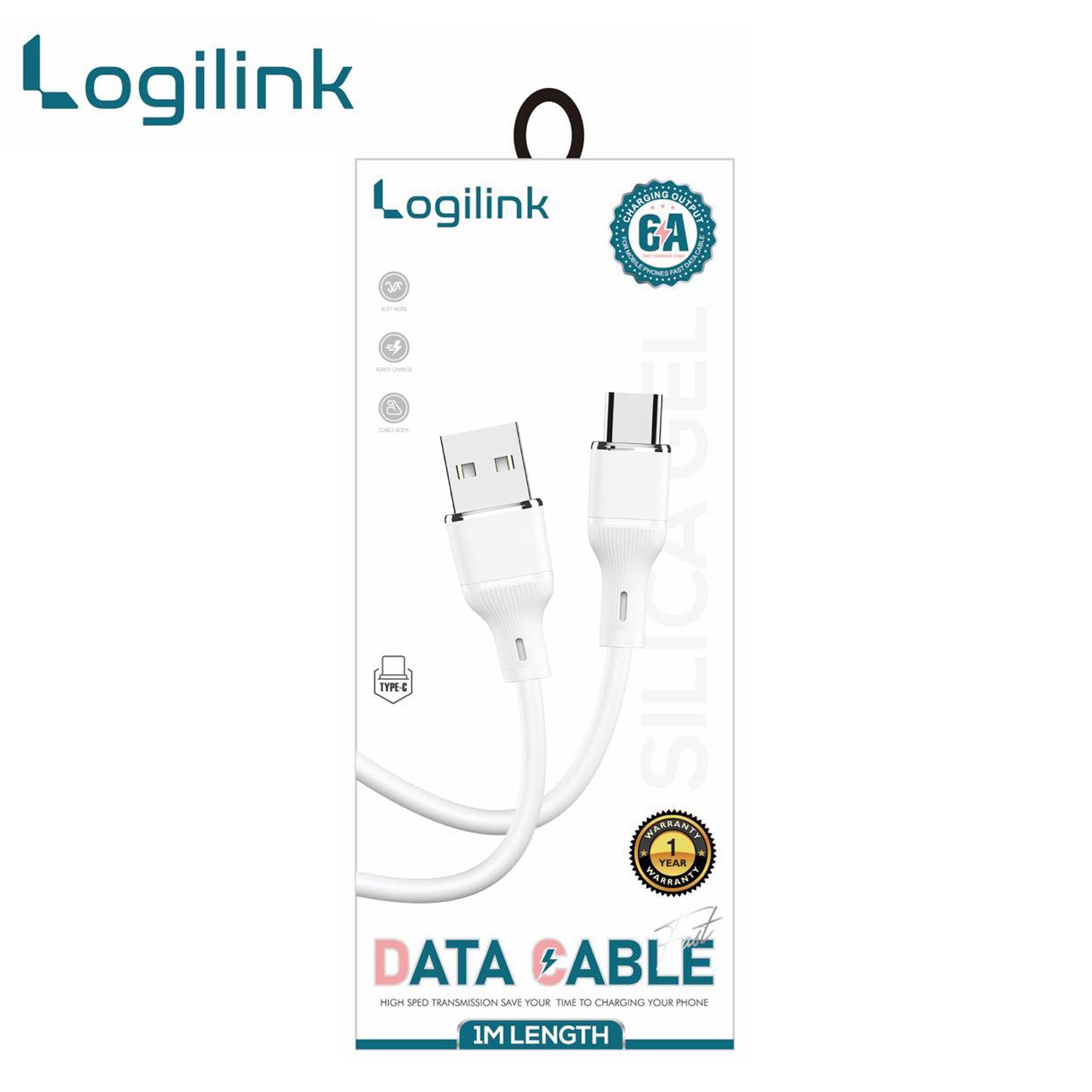 Logilink Usb To Type C Silicone Fast Charging Data Cable 1m (1 Year Warranty) White