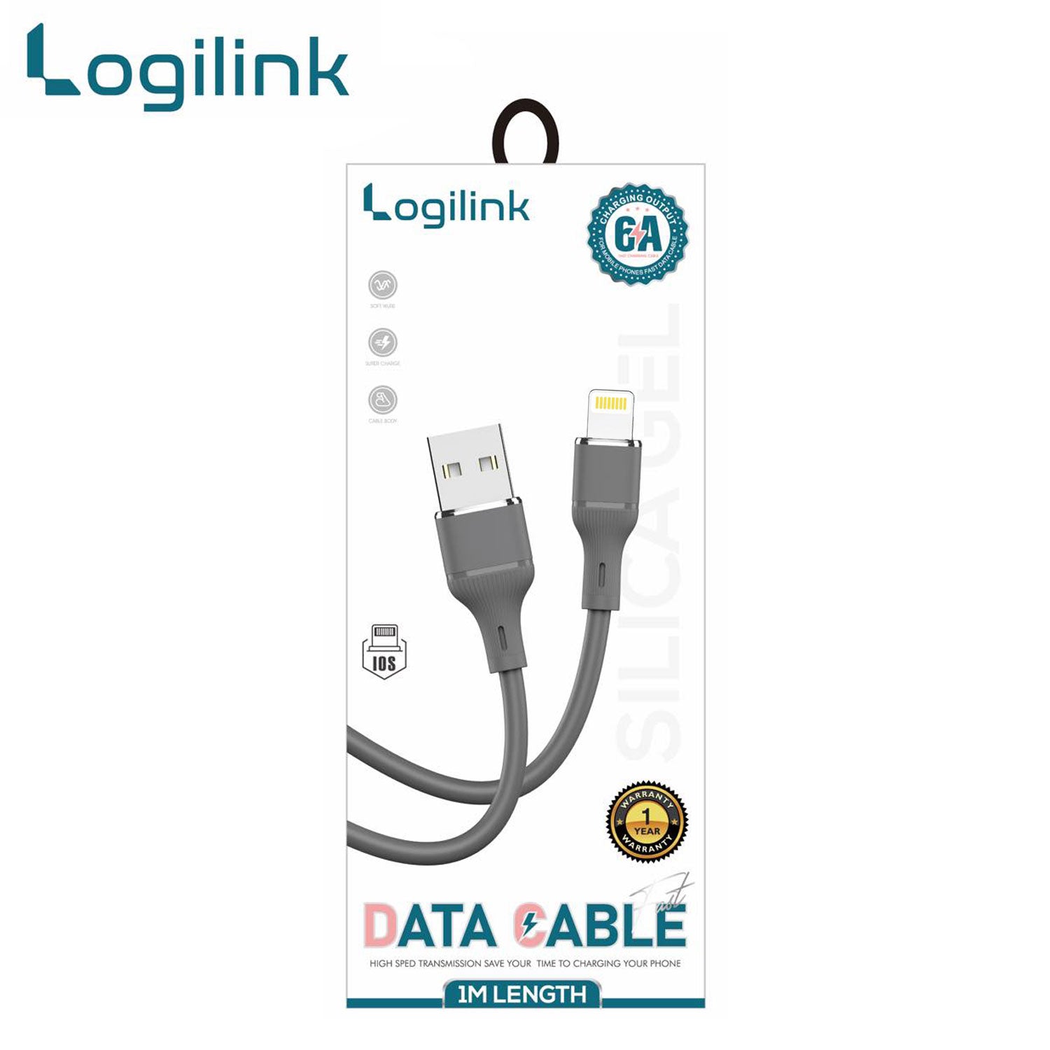 Logilink Usb To Lightning Silicone Fast Charging Data Cable 1m (1 Year Warranty) Grey