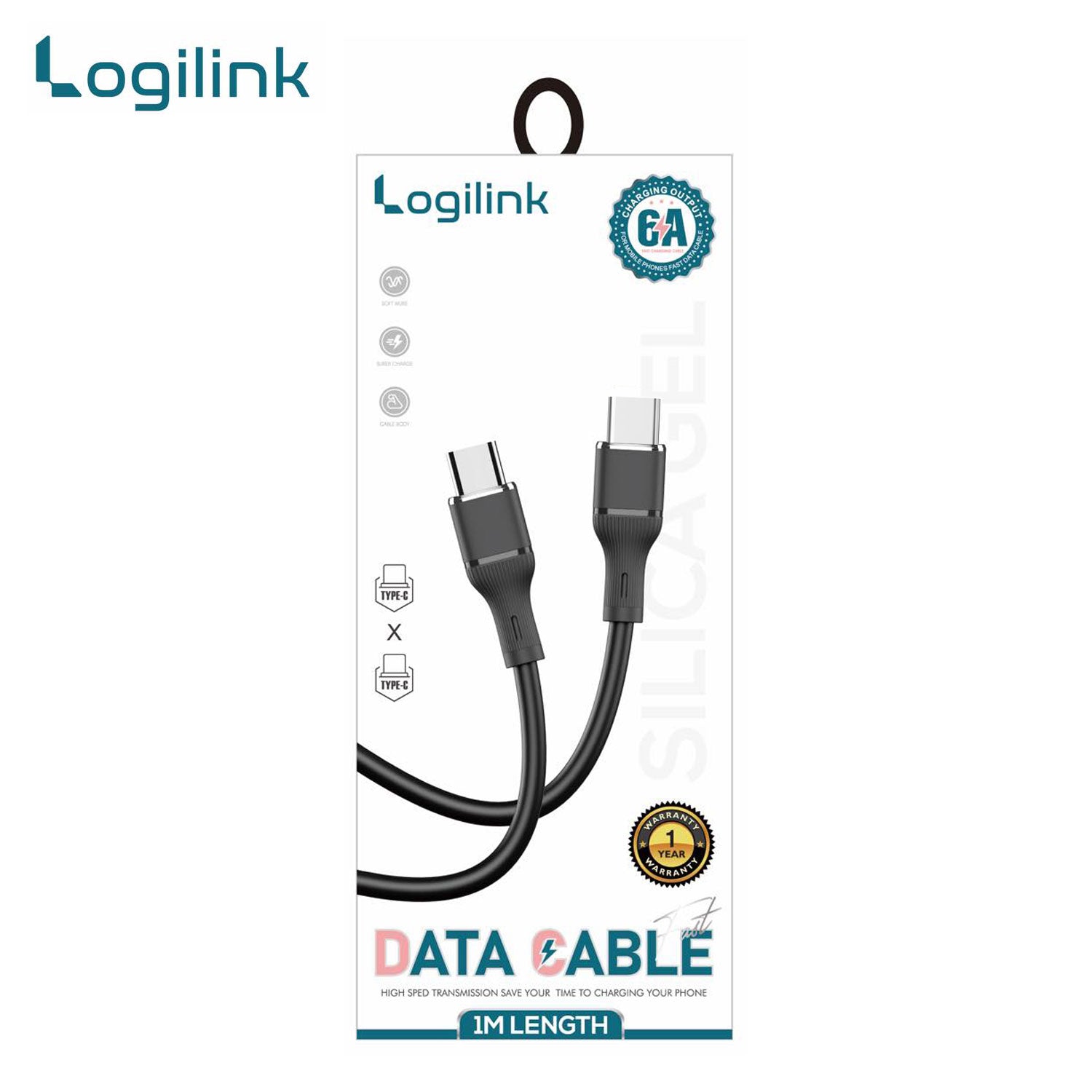 Logilink Type C To Type C Silicone Fast Charging Data Cable 1m (1 Year Warranty) Black