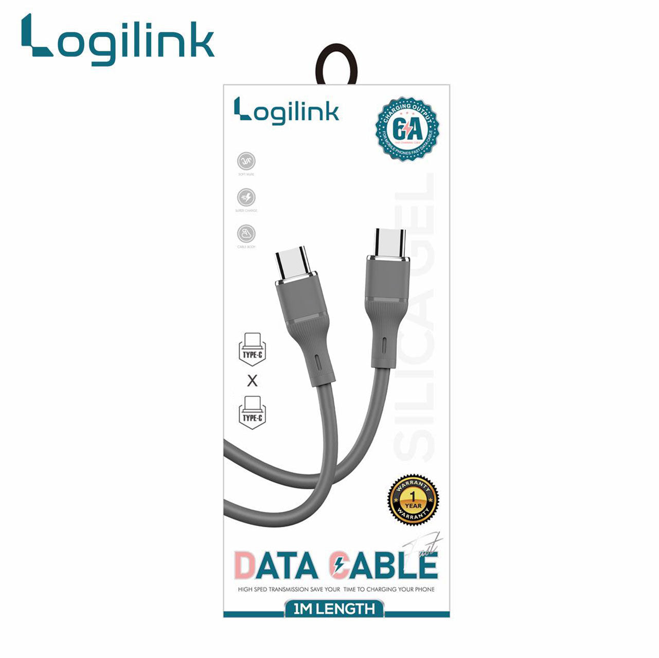 Logilink Type C To Type C Silicone Fast Charging Data Cable 1m (1 Year Warranty) Grey