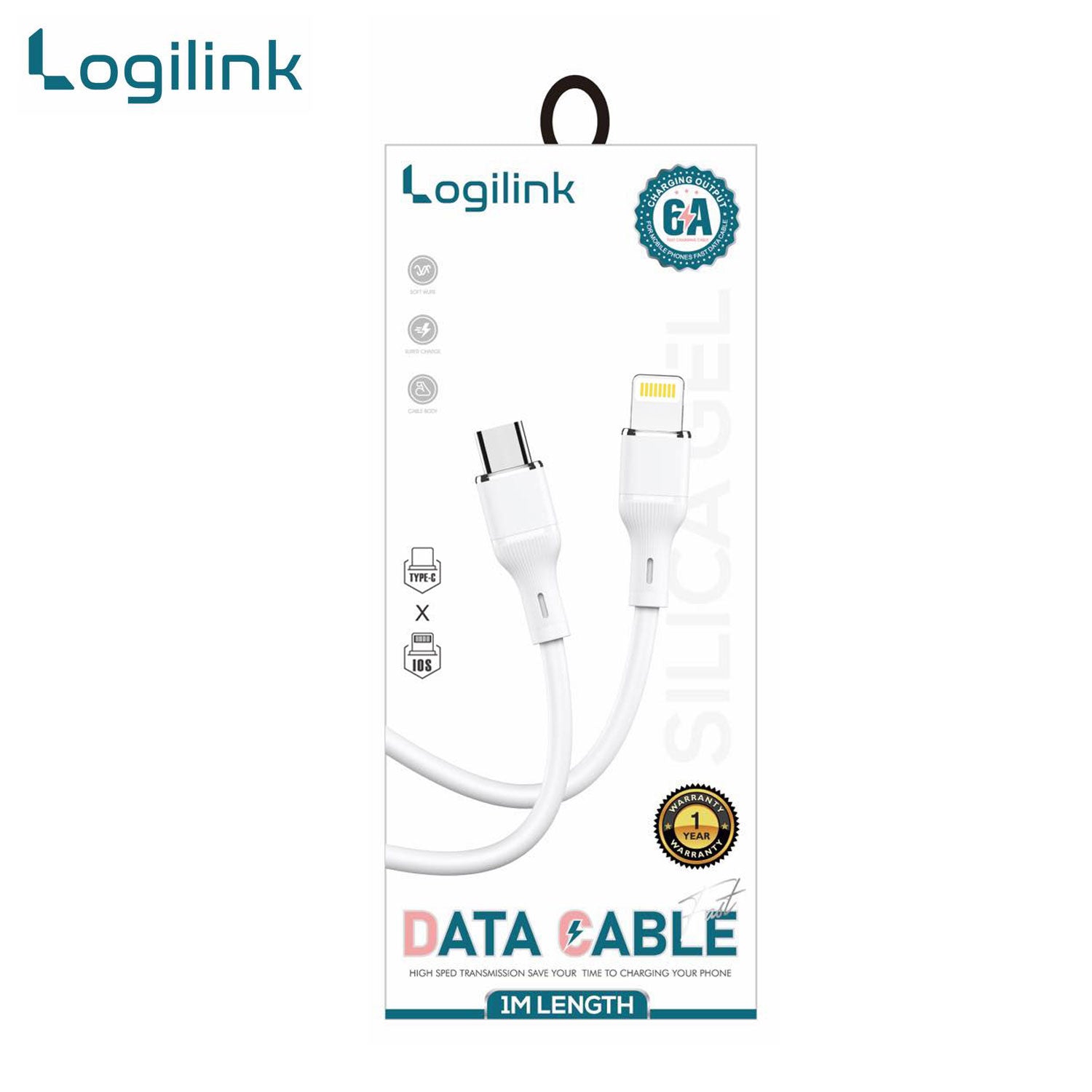 Logilink Type C To Lightning Silicone Fast Charging Data Cable 1m (1 Year Warranty) White
