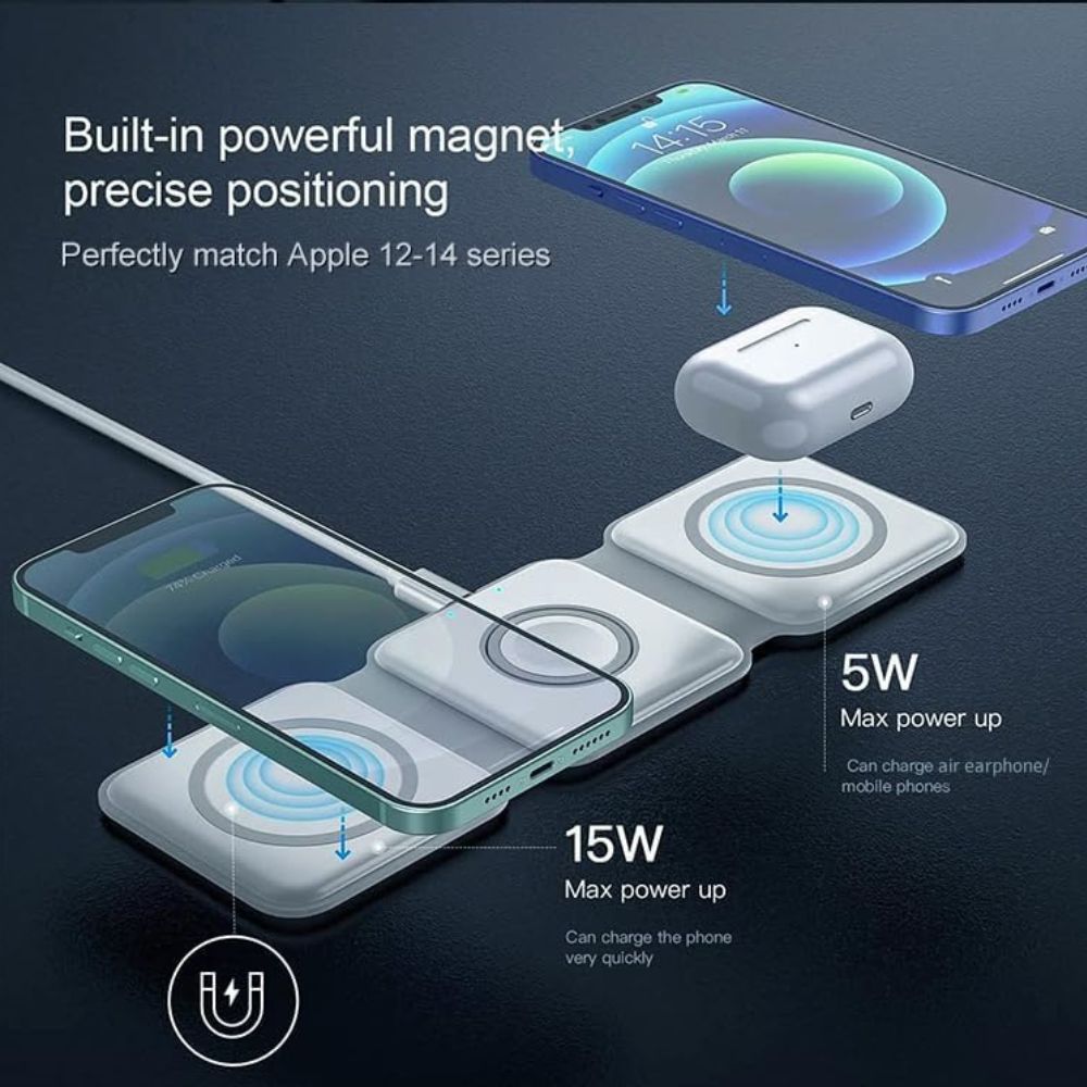 3 In 1 15w Fast Wireless Magnetic Charging Pad For Iphone, Airpods, Smartwatch