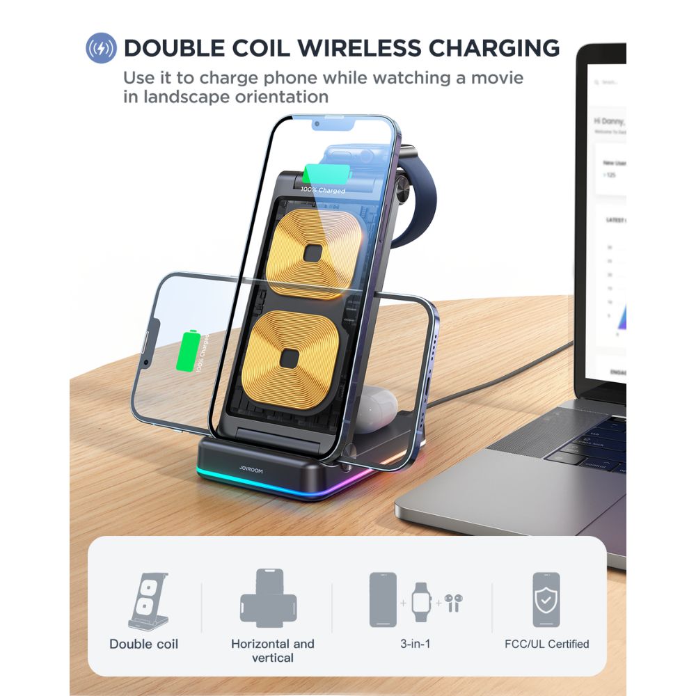 Joyroom Jr-wqn01 15w 3in1 Foldable Wireless Charging Station