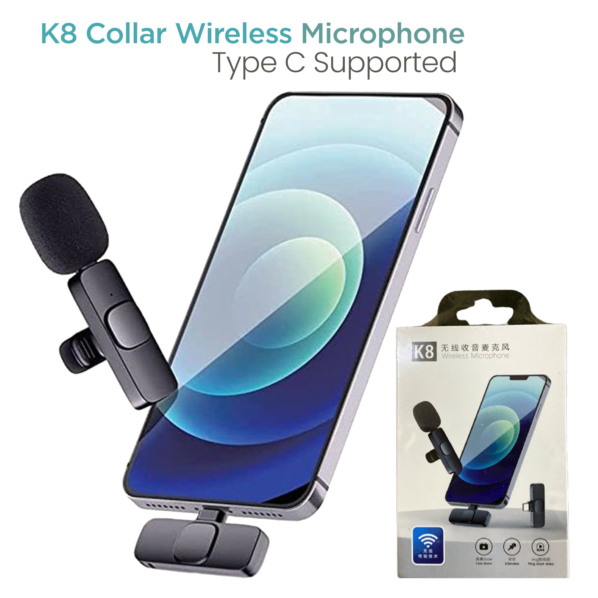K8 Collar Wireless Microphone Type C Supported