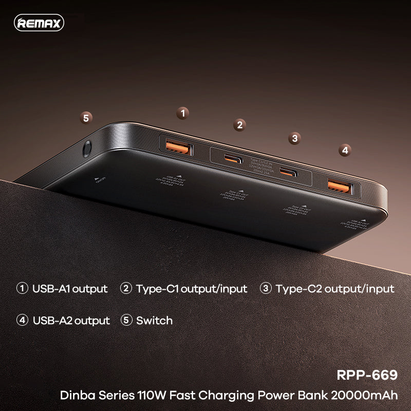 Remax Rpp-669 Dinba Series 110w +22.5w For Laptop And Moblie Fast Charging Power Bank 20000mah