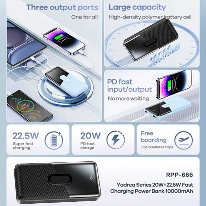 Remax Rpp-666 Pd20w+qc22.5w Fast Charging Power Bank 10000mah Black