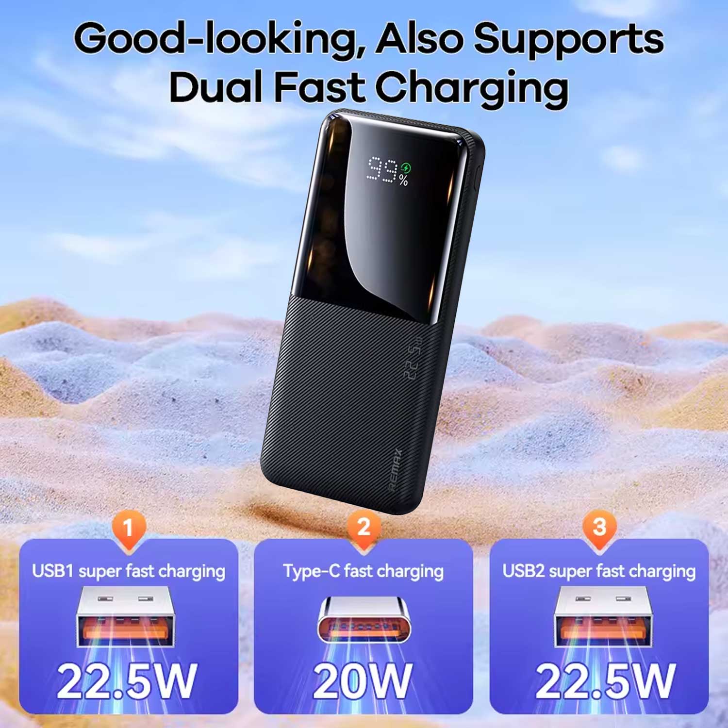 Remax Rpp-622 20w+22.5w Pd+qc Fast Charge Power Bank 10000mah Black