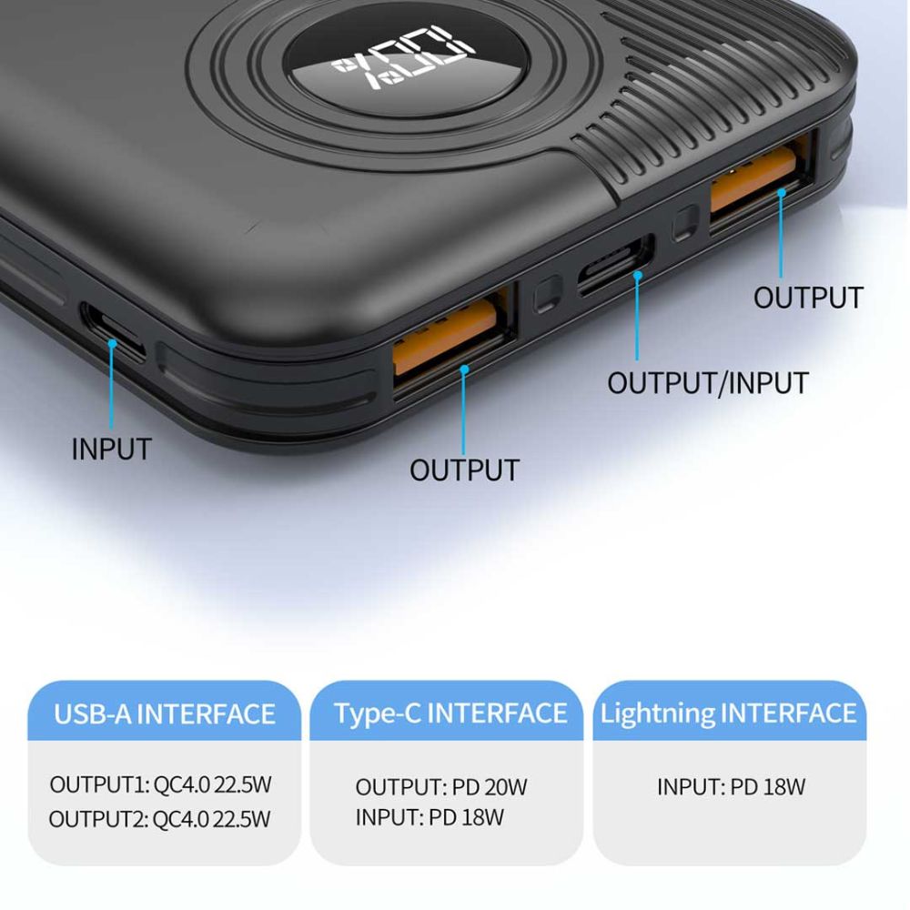 Aspor A320 Power Bank With Display 22.5w Pd + Qc 3.0 10000mah