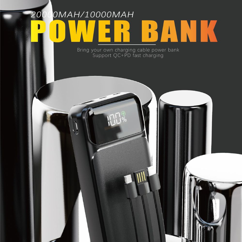 Aspor A316 20000mah 22.5w High Speed Built In Cable Fast Charging Power Bank Black